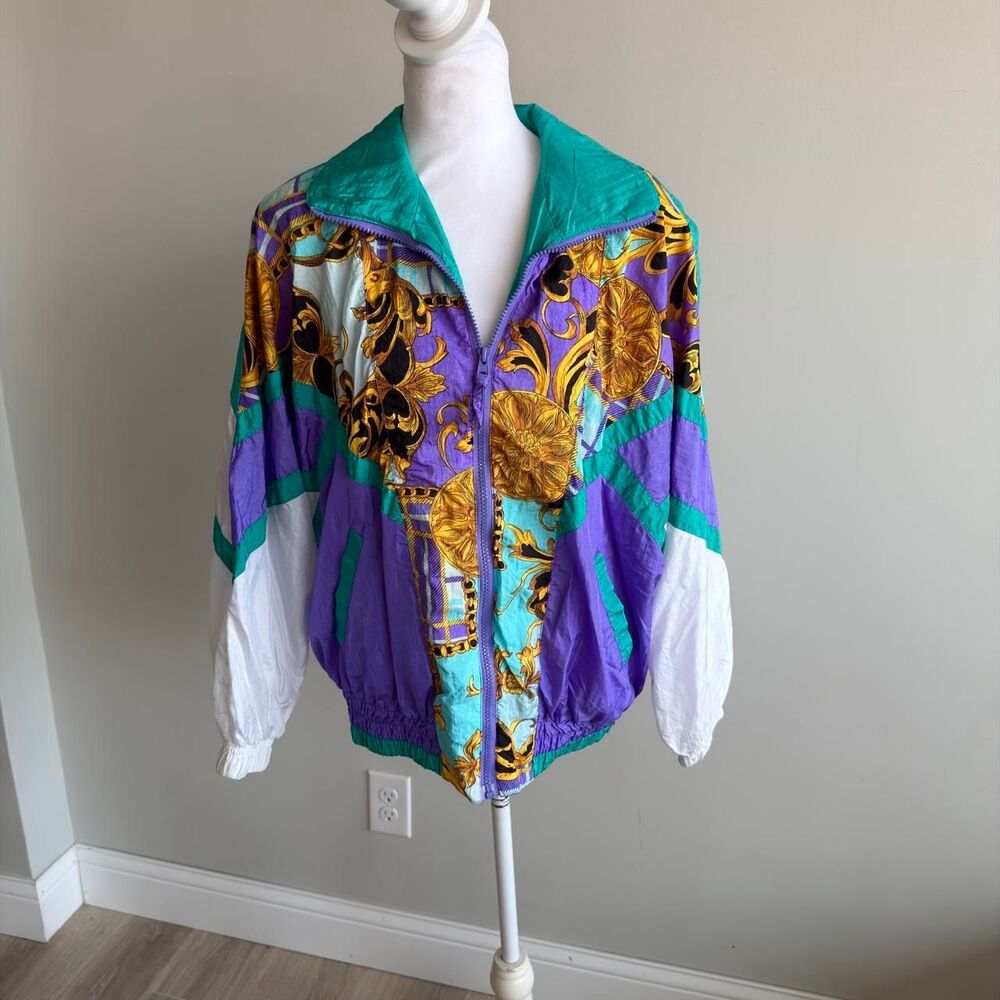 River Edge Vintage 90's Nylon Windbreaker Jacket Women's Large Rave Sporty 80's